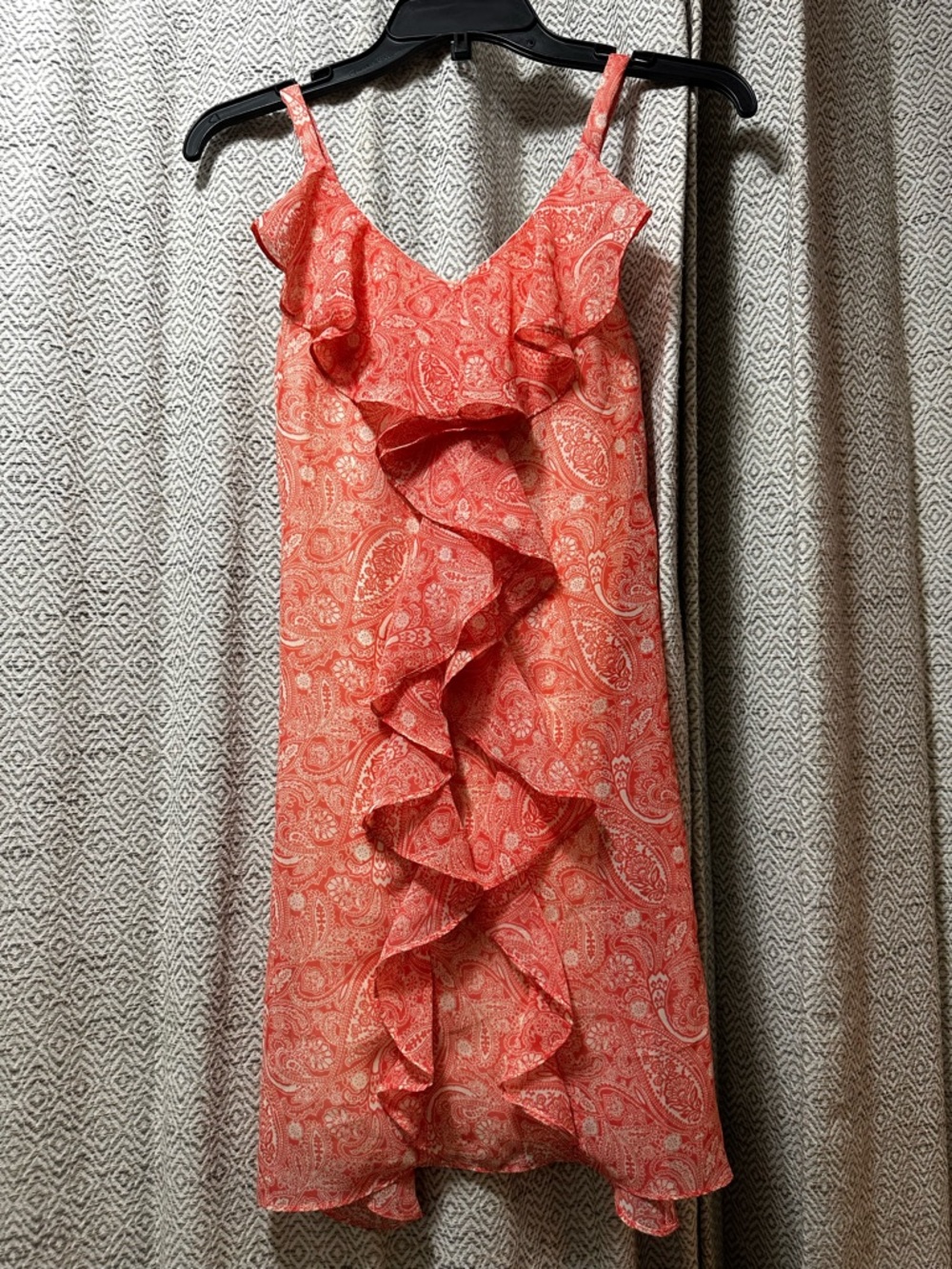 Girls Coral Paisley Ruffle Slip Dress